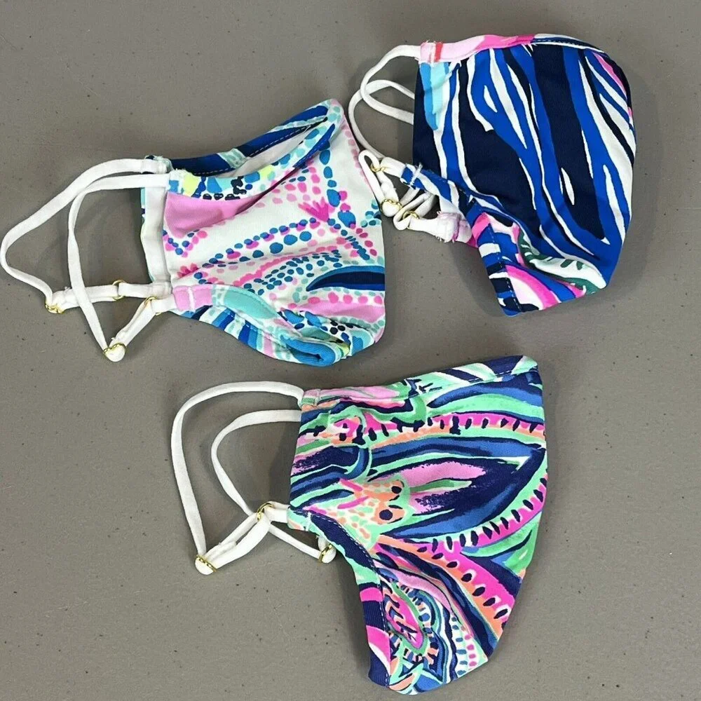 Lilly Pulitzer Resort Prints Adult Face Mask Set Of 3 New Adjustable